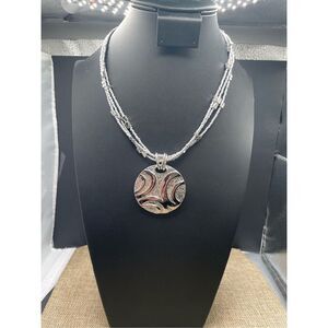 Lia Sophia Synergy Retired Necklace Silver Disk Gray Beaded